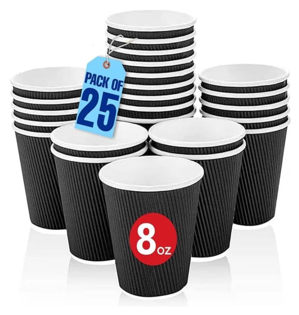 Black Ripple Cup - 8oz Disposable Coffee Cups - Pack Of 25